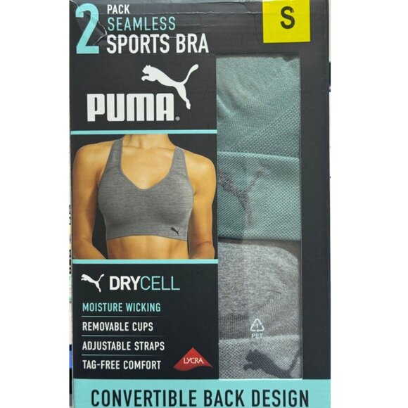 NWT Puma Womens Seamless Drycell Sports Bra 2 Pack Gray Green Size S $60 JJJ52 - Picture 1 of 2